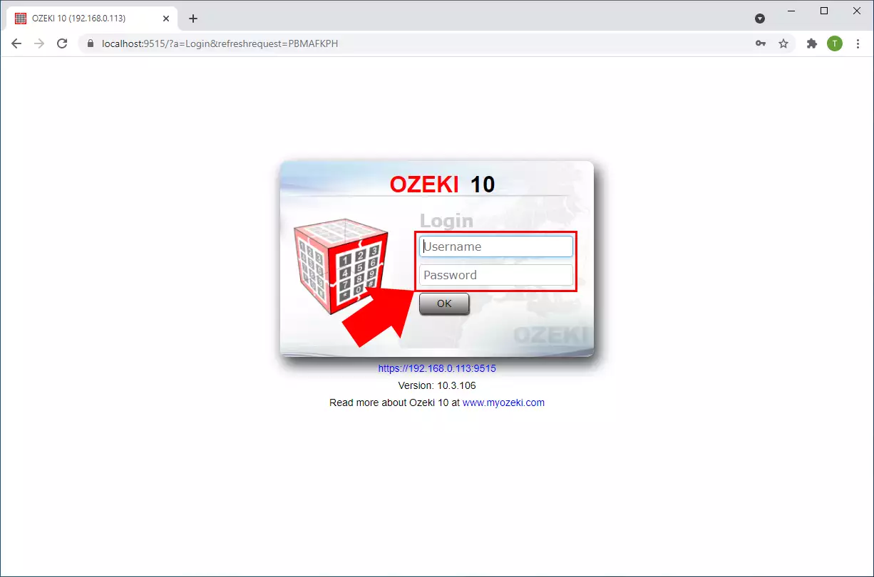 ozeki 10 sms gateway login screen